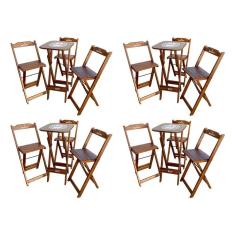 Kit 4 Conjuntos Bistrô Mesa Com 3 Banquetas Dobráveis De Madeira Personalizada Hei - Imbuia Marrom