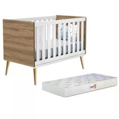 Berço Americano Theo com Pés Madeira Natural e Colchão D18 - Reller Móveis
