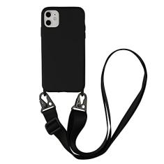 Capa de telefone com cordão crossbody para iphone 14 15 Pro Max 13 12 Mini 11 XR XS Plus Colar com corda de pescoço Cabo de silicone com capa, preto, para 15 PLUS