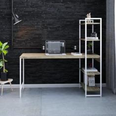 Escrivaninha com Estante 4 Prateleiras Estilo Industrial 150cm Active Yescasa Carvalho/Est.Branca