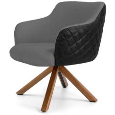 Poltrona Base Giratória de Madeira Jade D02 Linho Cinza C-416 Tressê M