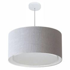 Lustre Pendente Cilíndrico Duplo Md-4289 Cúpula Em Tecido 55x30cm Rustico Cinza - Bivolt
