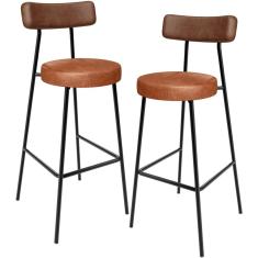 Kit 02 Banquetas Alta Bar Cozinha Sala De Jantar Milão L02 Couríssimo Marrom Camel - Lyam Decor