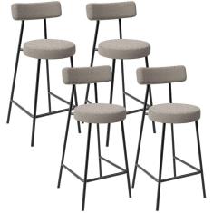 Kit 04 Banquetas Baixa Para Cozinha Sala De Jantar Bar Bancada Milão L02 Bouclê Creme