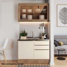 Cozinha Compacta 2 Peças 3 Portas com Vidro Reflecta Viena Freijó / Cinza Argila