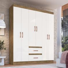 Guarda Roupa Texas 55600 6 Portas 2 Gavetas Off White/ Nogueira