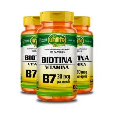 Kit 3 Vitamina B7 Biotina 60 cápsulas Unilife