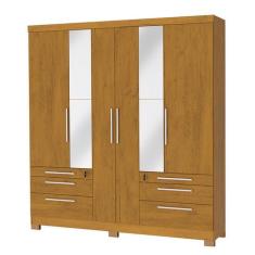 Guarda Roupa Casal 6 Portas 6 Gavetas Noce Chave Com Espelho - San Mar