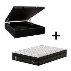 Cama Box Baú Casal Sintético Preto com Colchão de Molas Ensacadas - Madrid - Probel - Preto