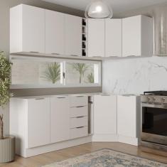 Cozinha Modulada 8 Peças sem Tampo com Rodapé 4 Aéreos e 4 Balcões Ipanema Cabecasa Madeiramadeira Branco