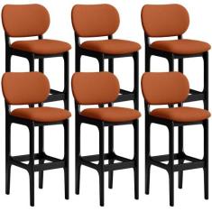 Kit 06 Banquetas Alta Bar Cozinha Sala Jantar Fixa Betta L02 Preto Tec