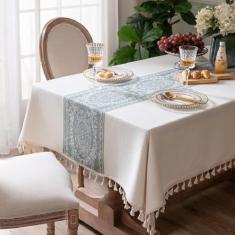 Pahajim Toalha de Mesa Retangular Rústica com Borlas - Toalha de Mesa de Outono e Ação de Graças - Tamanho 140 x 140 cm, 4 Lugares