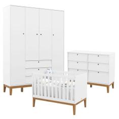 Quarto de Bebe Unique 4 Portas com Cômoda 6 Gavetas Branco Soft Eco Wood - Matic