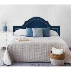 Cabeceira Estofada Provençal Luxo com Tachas - Queen Suede Azul Marinho