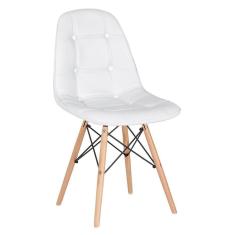 Cadeira Estofada Eames Eiffel Botonê - Base De Madeira Clara - Branco