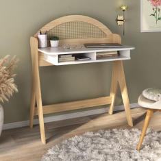 Escrivaninha com 2 Nichos e Detalhe em Impressão Palha Juli Naturale/Branco
