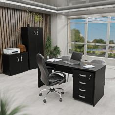 Conjunto de Escritório Office Escrivaninha Armários Gaveteiro Preto