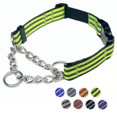 PUROAYET Coleiras para cães Martingale, coleira de nylon refletiva com corrente de aço inoxidável, coleiras ajustáveis para treinamento de caminhada com fivela de liberação rápida, adequada para cães
