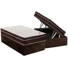 Cama Box Baú Solteiro: Colchão Anatômico Ortobom Ortopédico Exclusive + Base Crc Suede Brown(88x188)