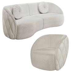 Sofá Decorativo 3 Lugares 288cm Com Almofadas E Poltrona Zion M22 Boucle Branco - Mpozenato