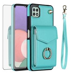 Asuwish Capa de celular para Samsung Galaxy A22 5G/Boost Mobile Celero 5G capa carteira com protetor de tela de vidro temperado e anel de bloqueio RFID suporte para cartão celular Celero5G A 22 22A G5