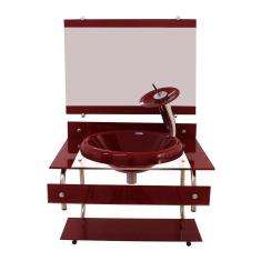 Gabinete Para Banheiro De Vidro 60Cm Inox - Vermelho Cereja