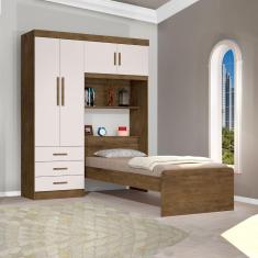 Guarda Roupa Solteiro Com Cama Cancun Jequitiba C/ Off White