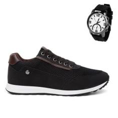 Tênis Masculino De Amarrar Super Leve E Macio + Relógio 1313-Masculino