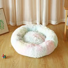 KAIJIE Cama para cães, cama calmante para gatos, travesseiro de pelúcia sintética, cama redonda de pelúcia para cães e gatos grandes, médios e pequenos, diâmetro circular de 70 cm