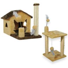 Casa Para Gatos Dois Andares Rede E Brinquedos  Plataforma 2 Andares P