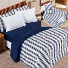 Coordenado Edredom Com Lençol Estilo Queen 5 Peças - Marinho - Casa Sh