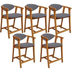 Kit 05 Banquetas Baixa Para Cozinha Sala Jantar Bancada Cecília L02 Suede Cinza - Lyam Decor