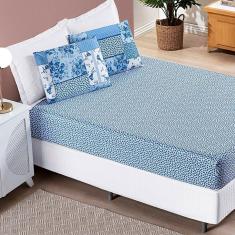 Jogo De Cama Lençol Bouti Estampado Queen 03 Peças - Azul Sereno