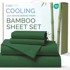 100% raiom derivado de bambu - lençóis de bambu tamanho king - lençóis refrescantes para Cal King - roupa de cama de luxo ultra macia - 1 lençol de cima e 1 elástico e 2 fronhas com bolsos profundos