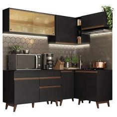 Armário de Cozinha Completa de Canto Madesa Reims 332002 com Balcão e Aéreo - Preto