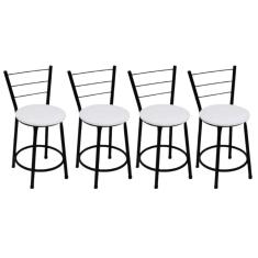 Kit 4 Banquetas Baixas Preta com Encosto Assento Branco