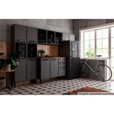 Cozinha Modulada Completa Estilo 4pçs (2 Armários + 1 Balcão + 1 Paneleiro) C4P97 Cinza/Grafite -