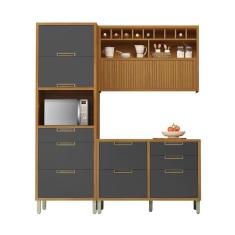 Cozinha Completa 100% MDF 3 Peças Nesher Imperatriz Marrom Grafite