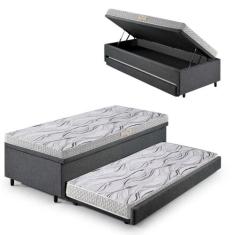 Bicama Box Baú Solteiro Com Colchão Ecoline D20 Ecoflex Linho Cinza 88