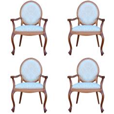 Kit 04 Poltronas Decorativas Sala de Estar Base Madeira Maciça Adrie Sarja Bege/amêndoa Mel Gran Belo