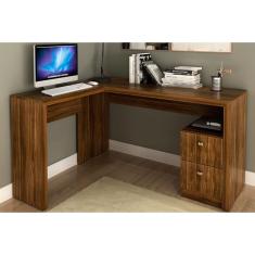 Mesa de Escritório Canto ME4129 c/ 2 Gavetas Nogal - Tecno Mobili