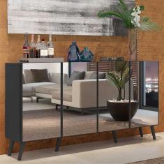 Aparador Buffet 4 Ptas C/ Espelho e Pés Retrô Preto