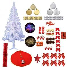 Árvore De Natal Branca 320 Galhos 1,80M 91 Itens Pisca 110V