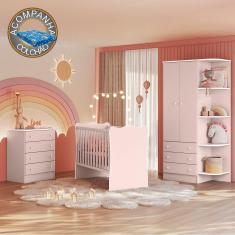 Quarto de Bebê Doce Sonho Completo Qmovi Rosa Acetinado + Colchão Ortobom