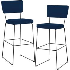 Kit 02 Banquetas Para Cozinha Sala De Jantar Base Em Aço Allana L02 Suede Azul Marinho