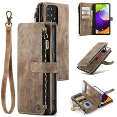 UEEBAI Capa carteira para Samsung Galaxy A52 4G/5G A52S 5G, capa de telefone premium feita à mão de couro PU com compartimentos para cartões, fecho magnético, bolso com zíper, suporte, capa flip com