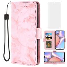Asuwish Compatível com capa para Samsung Galaxy A10s e protetor de tela de vidro temperado, acessórios para celular, porta-cartões, suporte para suporte, carteira de mármore híbrida, capas de telefone