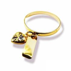 Anel de ouro 18K coração e plaquinha - Elegancy Joias, 22