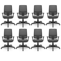 Kit 8 Cadeiras Para Escritório Ergonômica Presidente Brizza Nr17 Plaxmetal Preto