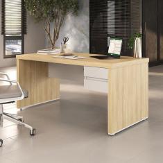 Mesa Para Escritório Diretor Em Tamburato Com 2 Gavetas 1,6m Elegance Carvalho-branco